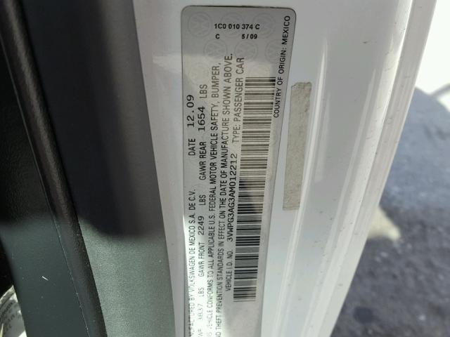 3VWPG3AG3AM012212 - 2010 VOLKSWAGEN NEW BEETLE თეთრი ფოტო 10