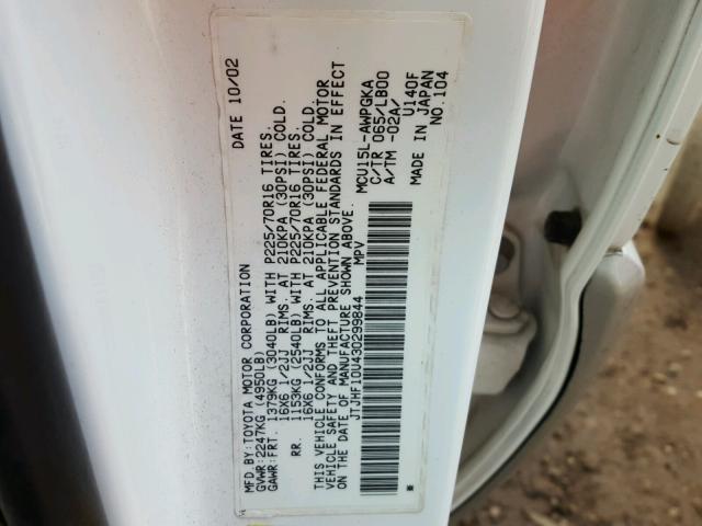 JTJHF10U430299844 - 2003 LEXUS RX 300 WHITE photo 10