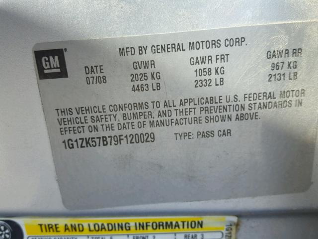 1G1ZK57B79F120029 - 2009 CHEVROLET MALIBU LTZ 银色 照片 10