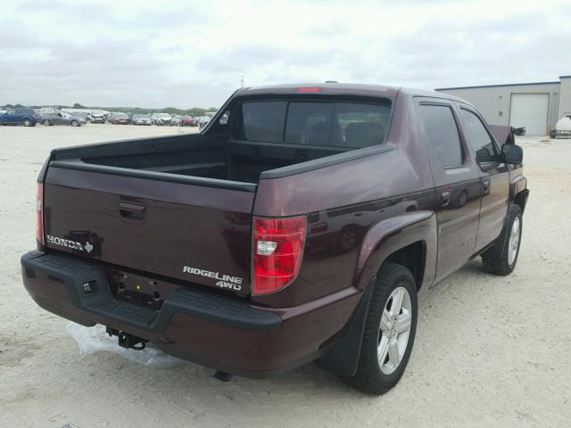 5FPYK1F58BB010048 - 2011 HONDA RIDGELINE MAROON photo 4