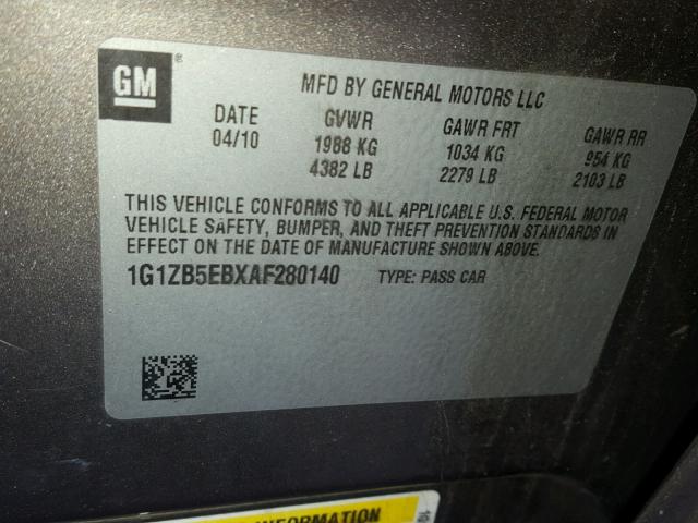 1G1ZB5EBXAF280140 - 2010 CHEVROLET MALIBU LS 棕色 照片 10