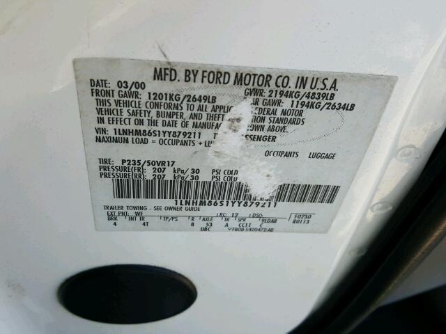 1LNHM86S1YY879211 - 2000 LINCOLN LS 白色 照片 10