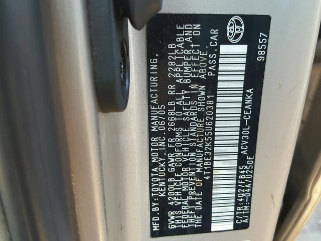 4T1BE32K55U620381 - 2005 TOYOTA CAMRY LE BEIGE photo 10