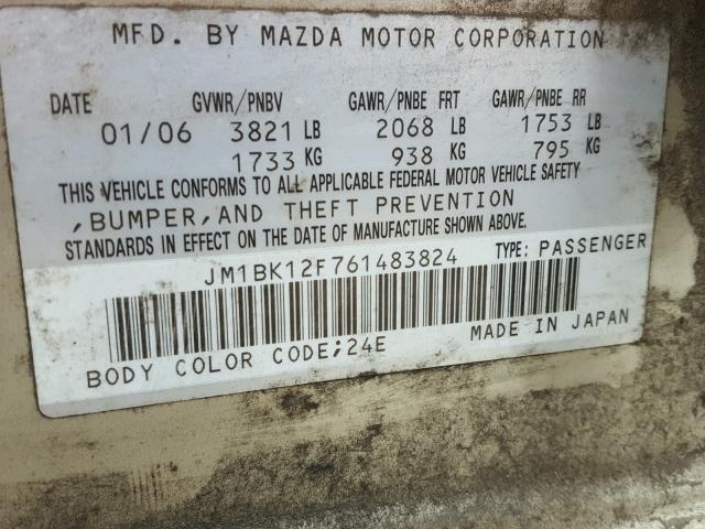 JM1BK12F761483824 - 2006 MAZDA 3 I TAN photo 10