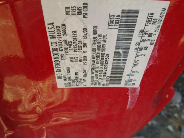 1FTYR44VX2PB29668 - 2002 FORD RANGER SUP RED photo 10