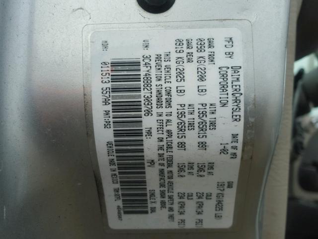 3C4FY48B82T309706 - 2002 CHRYSLER PT CRUISER SILVER photo 10