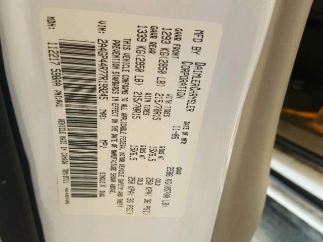 2A4GP44R77R199245 - 2007 CHRYSLER TOWN & COU 白色 照片 10