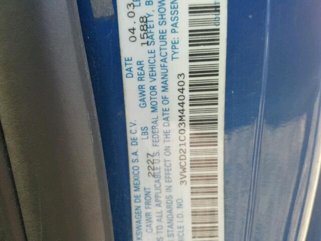 3VWCD21C03M440403 - 2003 VOLKSWAGEN NEW BEETLE 蓝色 照片 10