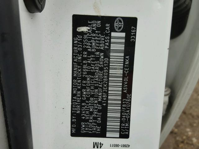 4T4BF3EK2BR095130 - 2011 TOYOTA CAMRY BASE WHITE photo 10