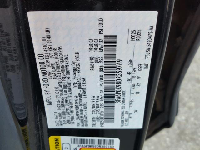 3FA6P0K98DR359769 - 2013 FORD FUSION TIT BLACK photo 10