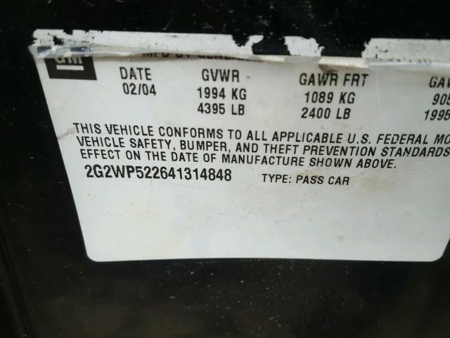 2G2WP522641314848 - 2004 PONTIAC GRAND PRIX BLACK photo 10