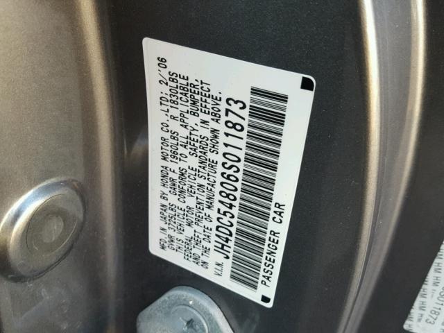 JH4DC54806S011873 - 2006 ACURA RSX GRAY photo 10