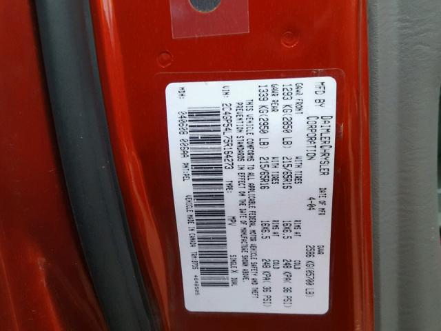 2C4GP54L75R164273 - 2005 CHRYSLER TOWN & COU RED photo 10