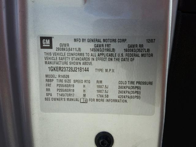 1GKER23728J218144 - 2008 GMC ACADIA SLT Gümüş foto 10