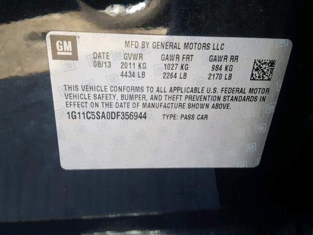 1G11C5SA0DF356944 - 2013 CHEVROLET MALIBU 1LT BLACK photo 10