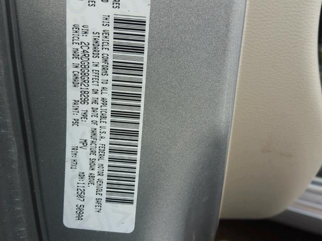 2C4RDGBG8GR218296 - 2016 DODGE GRAND CARA SILVER photo 10