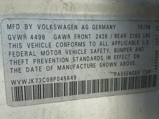 WVWJK73C09P045649 - 2009 VOLKSWAGEN PASSAT TUR SILVER photo 10