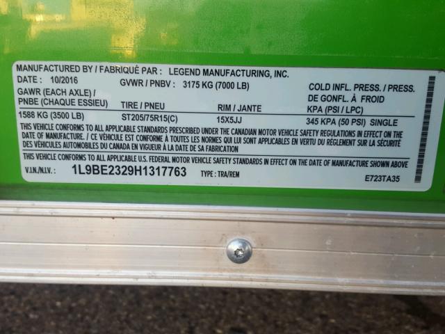 1L9BE2329H1317763 - 2017 UTILITY TRAILER TWO TONE photo 10