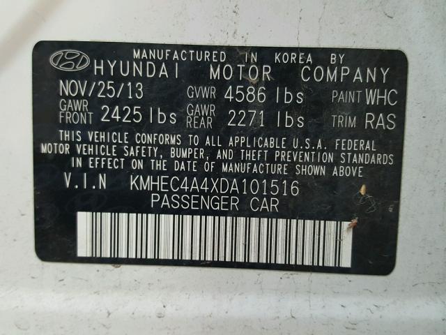 KMHEC4A4XDA101516 - 2013 HYUNDAI SONATA HYB WHITE photo 10