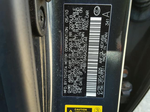 JTHBB1BA6A2035144 - 2010 LEXUS HS 250H GRAY photo 10