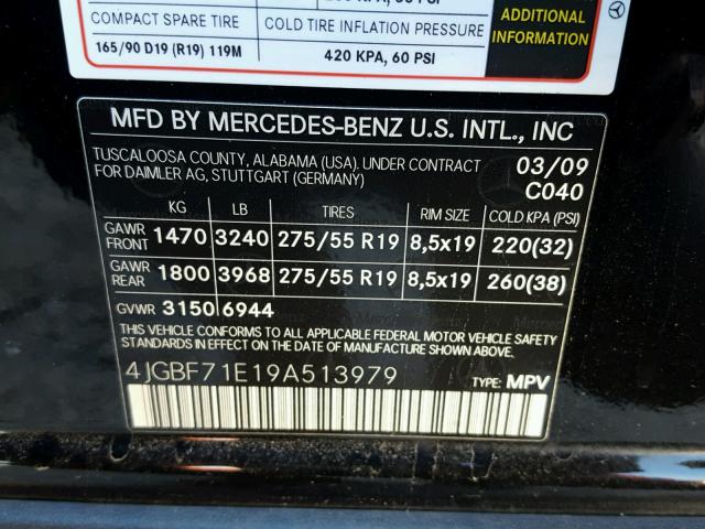 4JGBF71E19A513979 - 2009 MERCEDES-BENZ GL 450 4MA BLACK photo 10