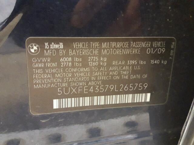5UXFE43579L265759 - 2009 BMW X5 XDRIVE3 BLUE photo 10