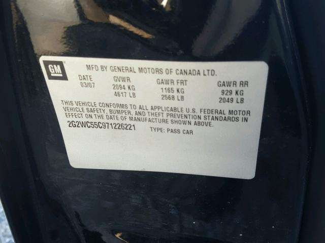 2G2WC55C971226221 - 2007 PONTIAC GRAND PRIX BLACK photo 10