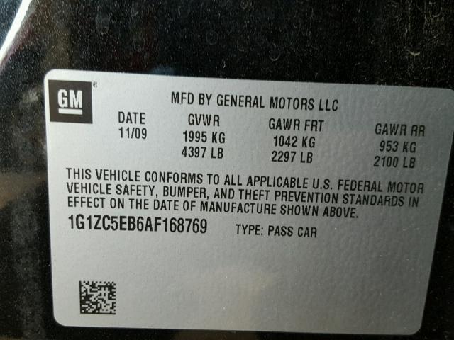 1G1ZC5EB6AF168769 - 2010 CHEVROLET MALIBU 1LT შავი ფოტო 10