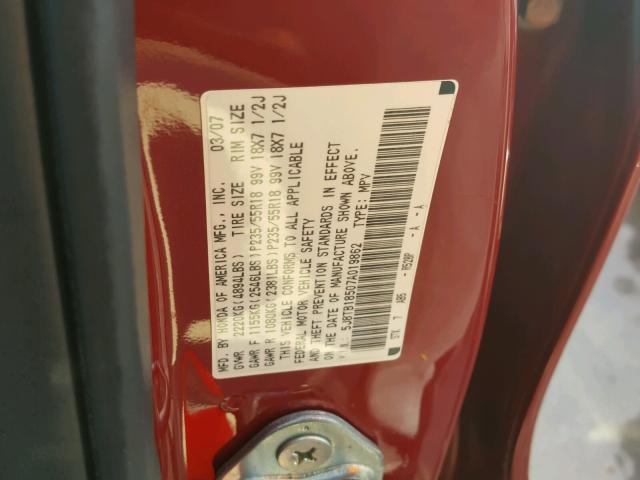 5J8TB18507A019862 - 2007 ACURA RDX TECHNO RED photo 10