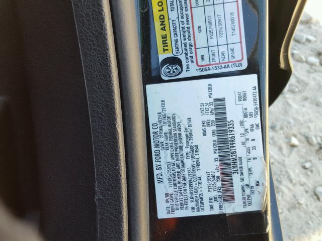 3LNHM28T99R619335 - 2009 LINCOLN MKZ შავი ფოტო 10