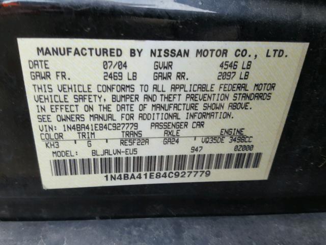 1N4BA41E84C927779 - 2004 NISSAN MAXIMA SE BLACK photo 10