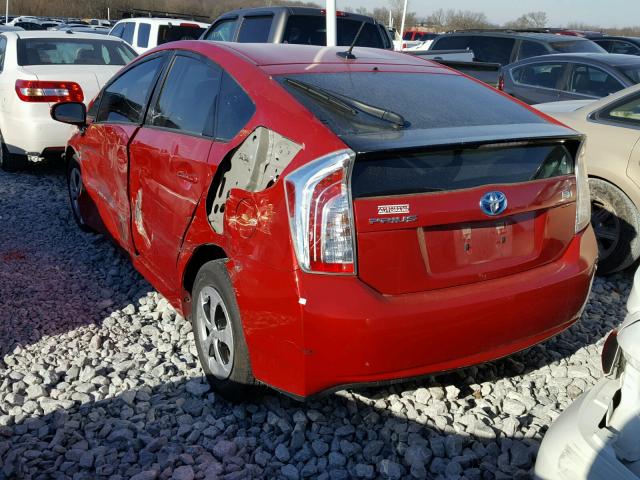 JTDKN3DU3D1733572 - 2013 TOYOTA PRIUS RED photo 3