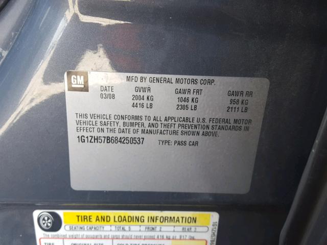 1G1ZH57B684250537 - 2008 CHEVROLET MALIBU 1LT 灰色 照片 10