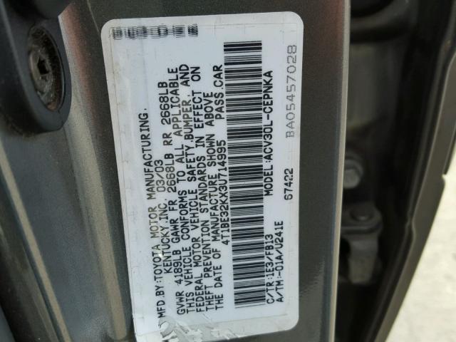 4T1BE32KX3U714995 - 2003 TOYOTA CAMRY LE GRAY photo 10