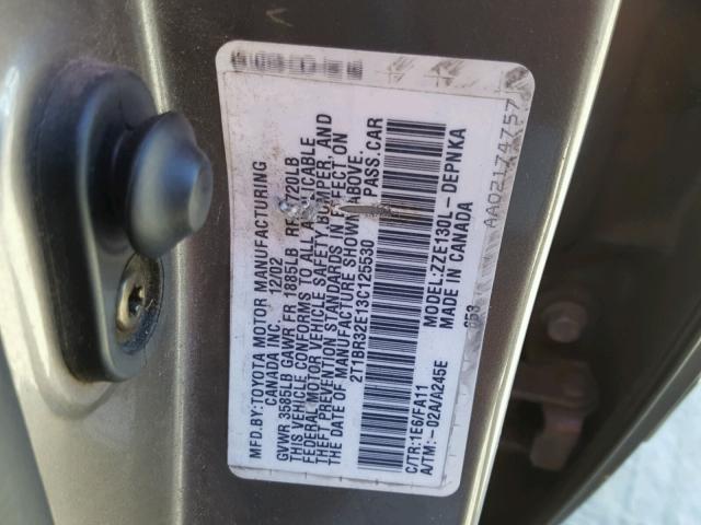 2T1BR32E13C125530 - 2003 TOYOTA COROLLA GRAY photo 10