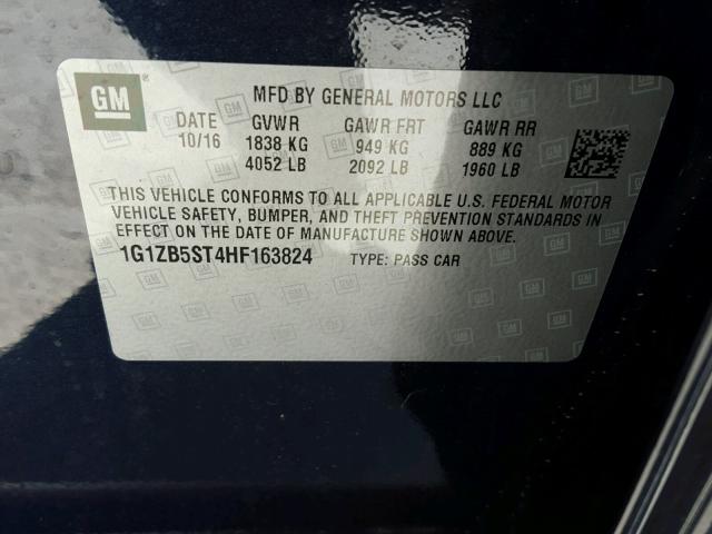 1G1ZB5ST4HF163824 - 2017 CHEVROLET MALIBU LS BLUE photo 10