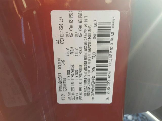 3D7MX49A37G803719 - 2007 DODGE RAM 3500 RED photo 10