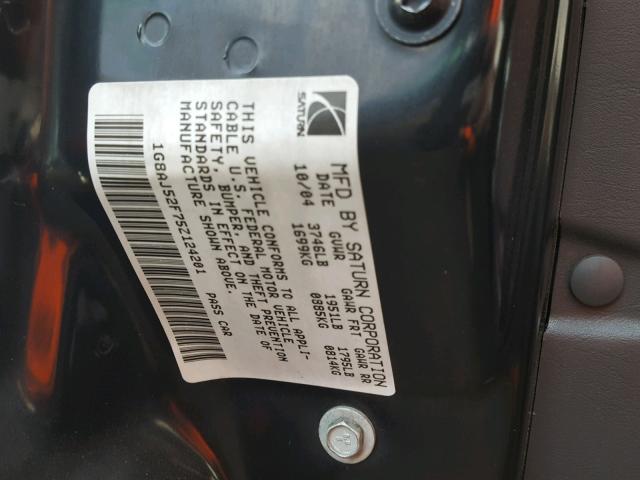 1G8AJ52F75Z124201 - 2005 SATURN ION LEVEL BLACK photo 10