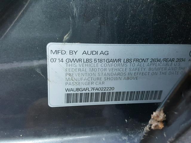 WAUBGAFL7FA022220 - 2015 AUDI S4 PREMIUM GRAY photo 10