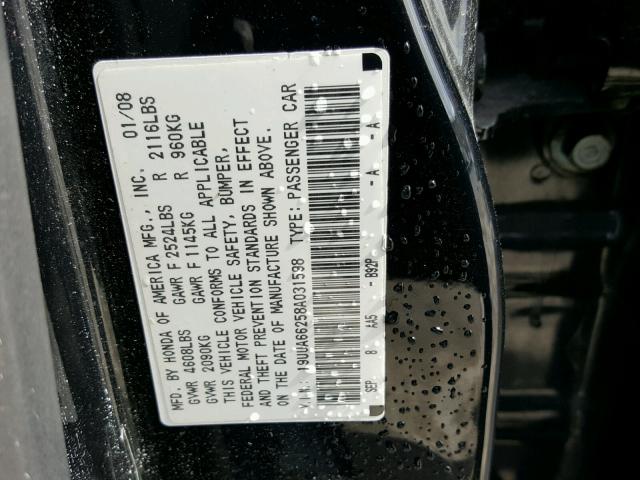 19UUA66258A031598 - 2008 ACURA TL BLACK photo 10