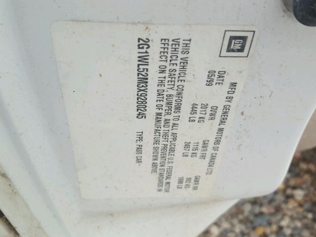 2G1WL52M3X9280245 - 1999 CHEVROLET LUMINA BAS 白色 照片 10