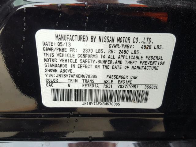 JN1BV7APXEM670365 - 2014 INFINITI Q50 BASE BLACK photo 10