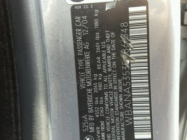 WBANA53535B861348 - 2005 BMW 525 I GRAY photo 10