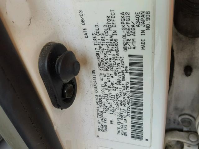 JTEZU14R540017873 - 2004 TOYOTA 4RUNNER SR WHITE photo 10