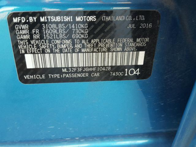 ML32F3FJ6HHF10428 - 2017 MITSUBISHI MIRAGE G4 BLUE photo 10