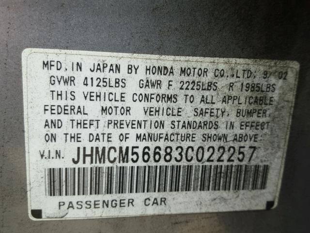 JHMCM56683C022257 - 2003 HONDA ACCORD EX SILVER photo 10