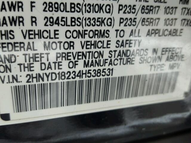 2HNYD18234H538531 - 2004 ACURA MDX BLACK photo 10