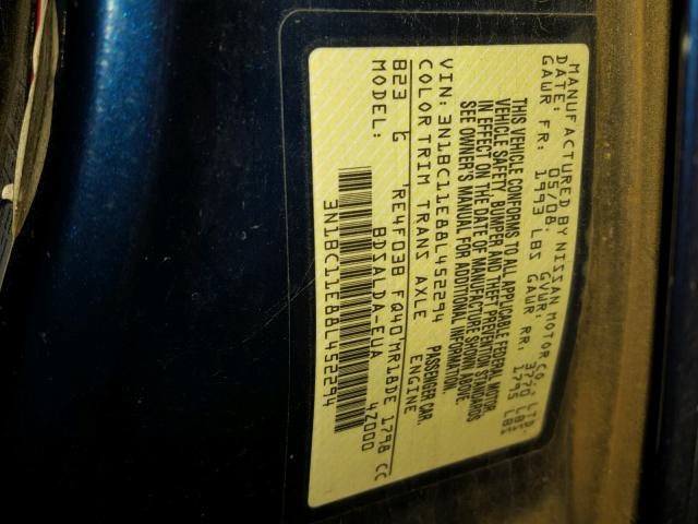 3N1BC11E88L452294 - 2008 NISSAN VERSA S BLUE photo 10