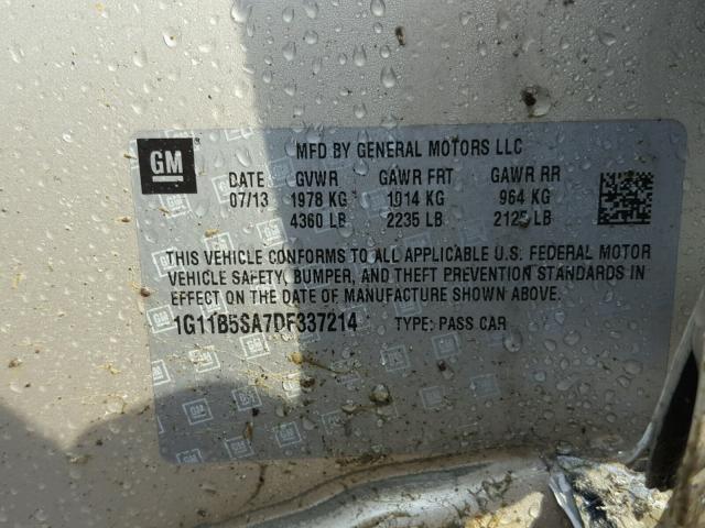 1G11B5SA7DF337214 - 2013 CHEVROLET MALIBU LS 金色 照片 10