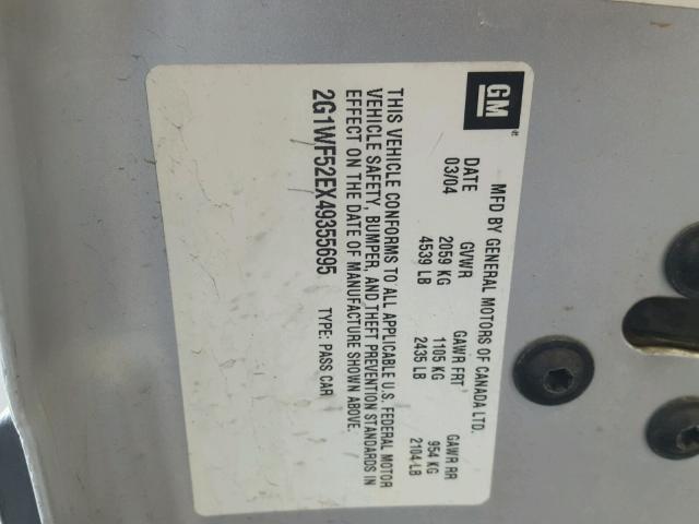 2G1WF52EX49355695 - 2004 CHEVROLET IMPALA SILVER photo 10